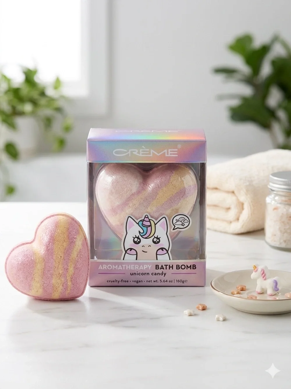 Crème Pink & Gold Heart Aromatherapy Bath Bomb - Unicorn Candy